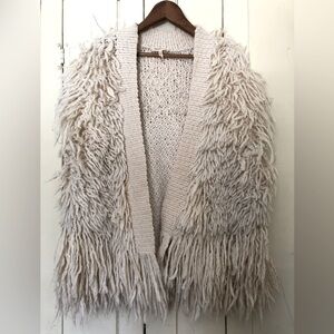 Rebecca Taylor Cream Roving Fringe Vest M/L Shag 100% Wool Festival Boho Fall